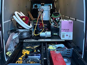 Granite Bay Heating & Air fully equipped service vehicle Fully stocked HVAC service van with furnace repair tools and equipment